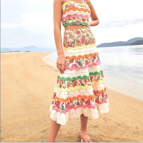 FARM Rio Dresses & Skirts - Farm Rio toucans garden midi skirt with ric rac trim